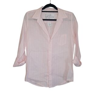 Frank & Eileen Barry 100% Linen Shirt Large Pink Striped Button Down Made in USA